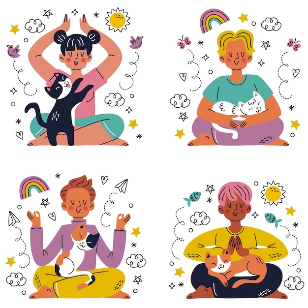 Hand drawn doodle meditation stickers sticker set