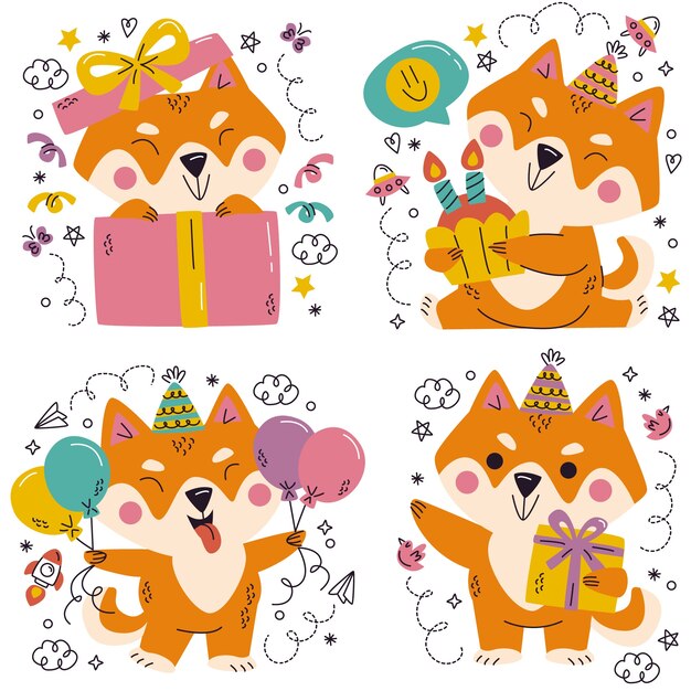 Hand drawn doodle shiba inu stickers collection