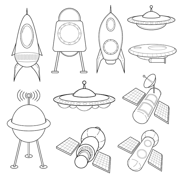 Free vector hand drawn doodle spacecraft rocket collection