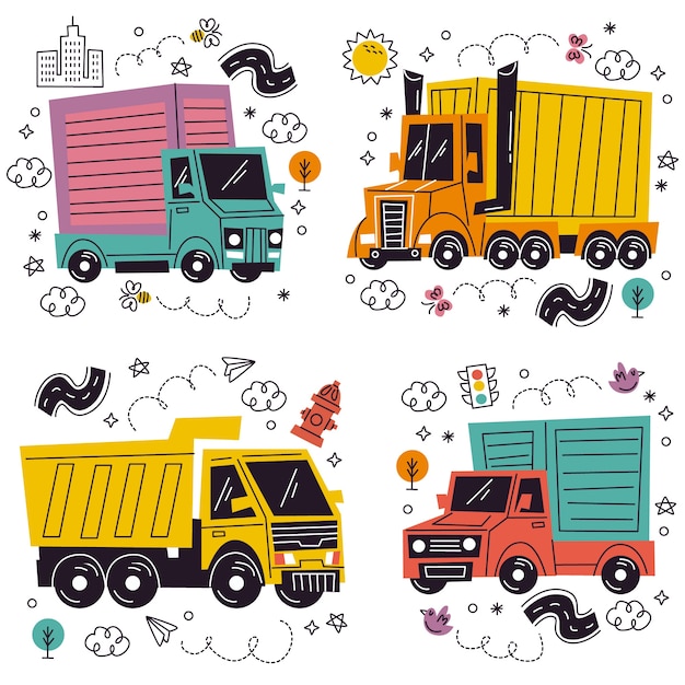 Free vector hand drawn doodle transport set