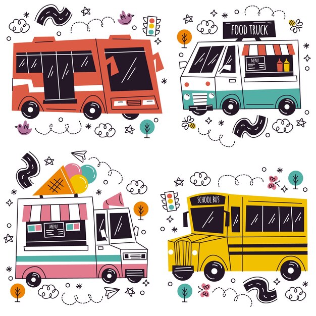 Hand drawn doodle transport set