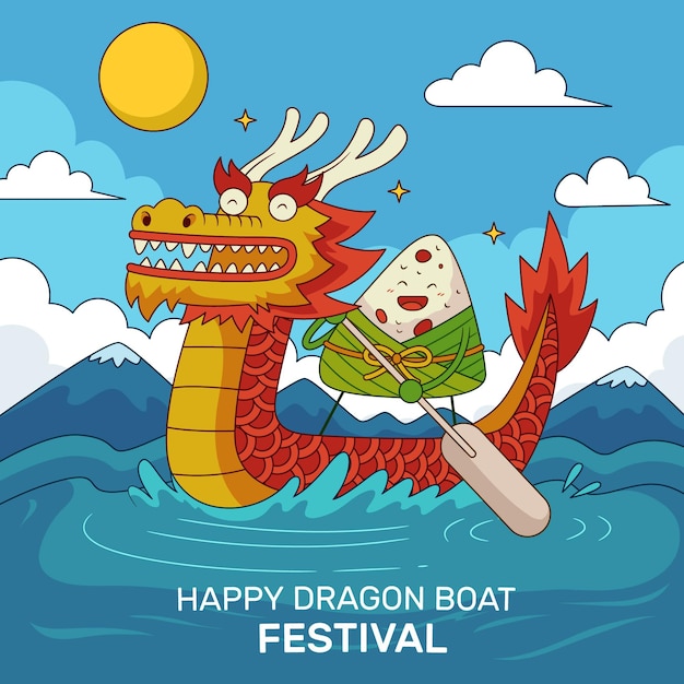 Hand drawn dragon boat background