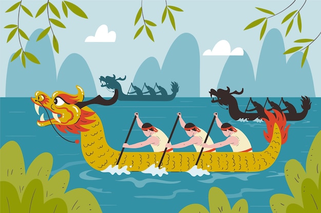 Free Vector hand drawn dragon boat background