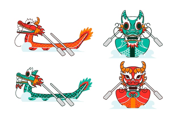 Free Vector hand drawn dragon boat collection