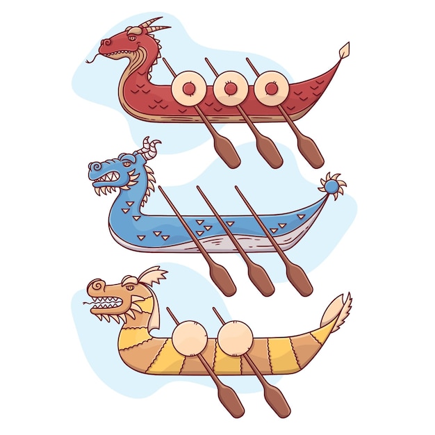 Free Vector hand drawn dragon boat collection