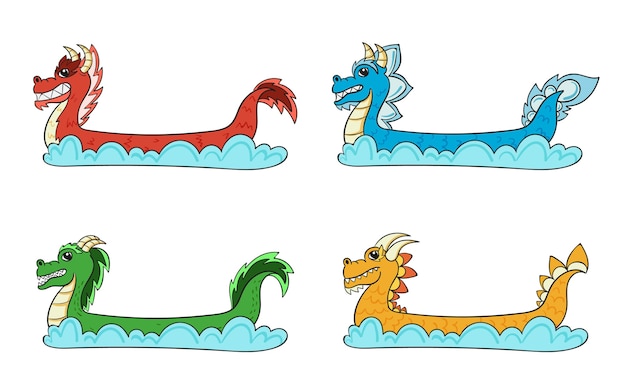 Free Vector hand drawn dragon boat collection