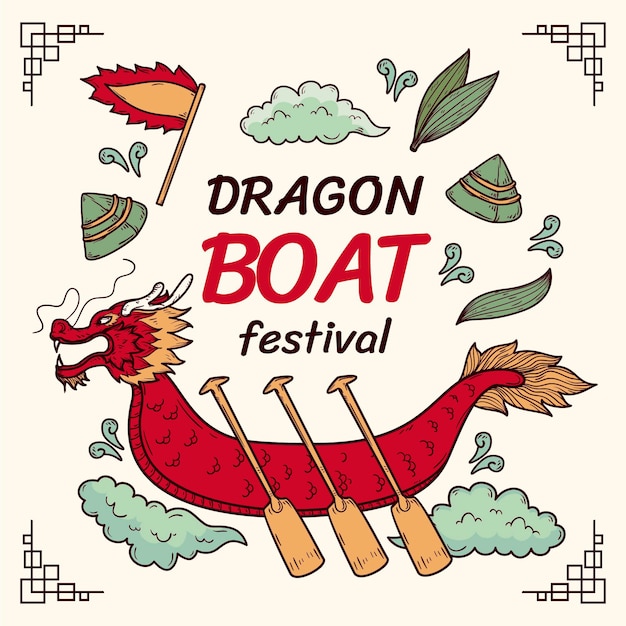 Hand drawn dragon boat festival illustration