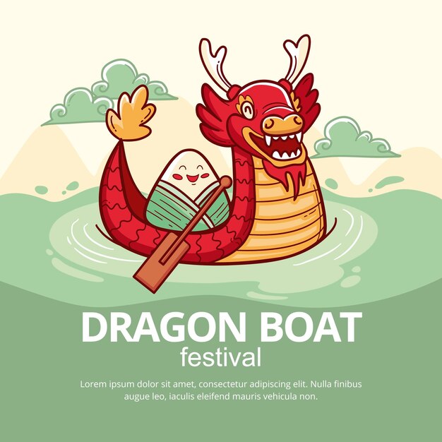 Hand drawn dragon boat festival illustration