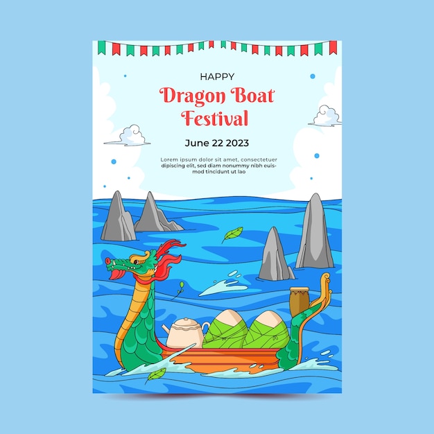 Free Vector hand drawn dragon boat festival vertical poster template