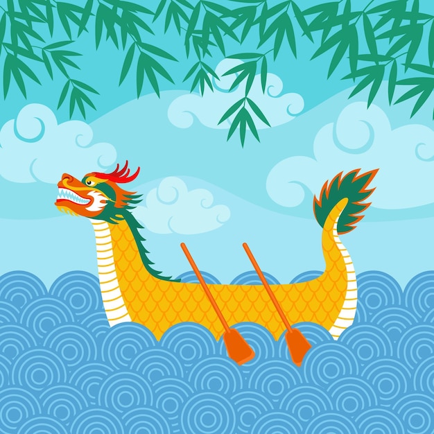 Free vector hand drawn dragon boat illustration