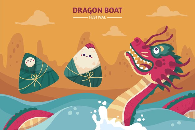 Hand drawn dragon boat illustration