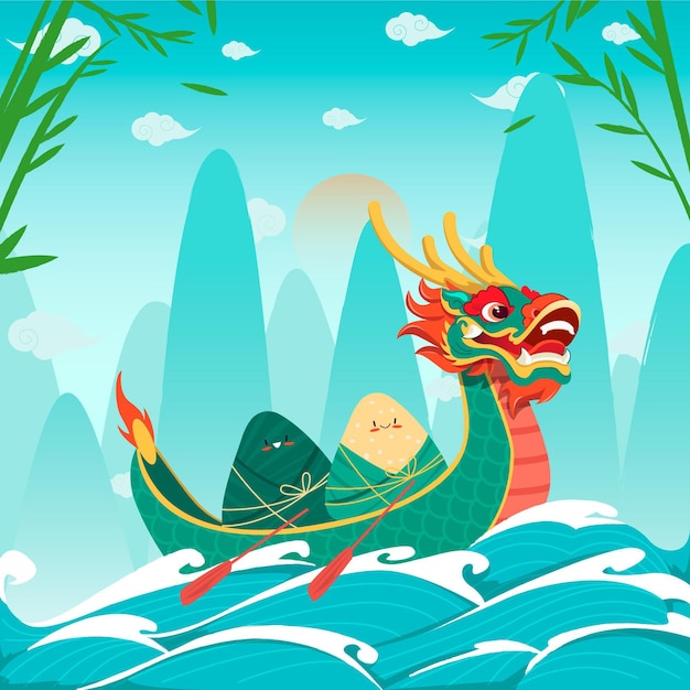 Free Vector hand drawn dragon boat illustration