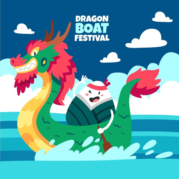 Hand drawn dragon boat illustration