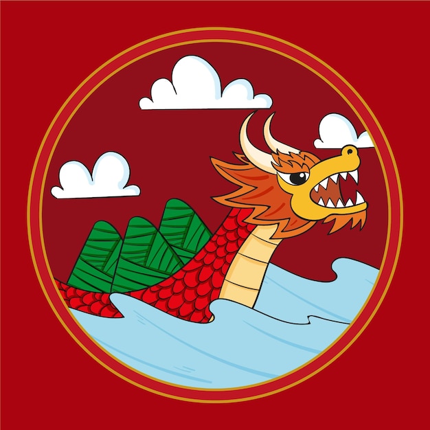 Free Vector hand drawn dragon boat illustration