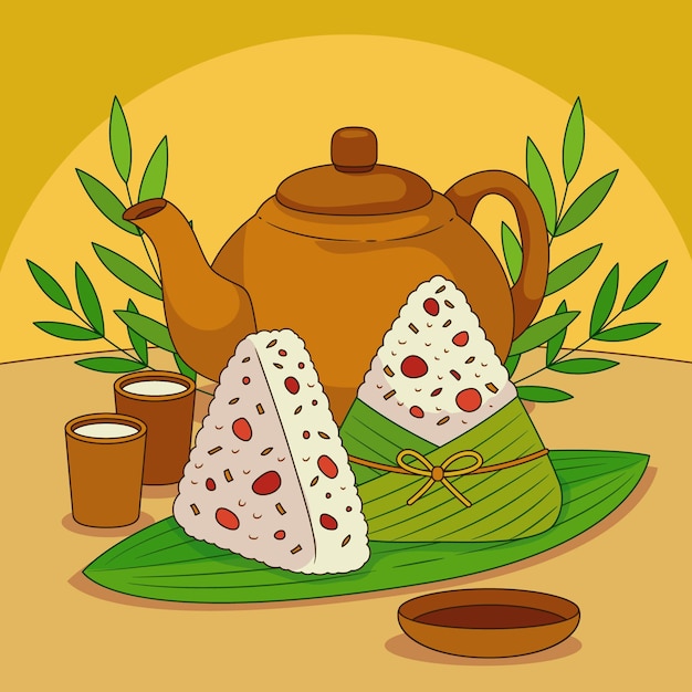 Free vector hand drawn dragon boat's zongzi background