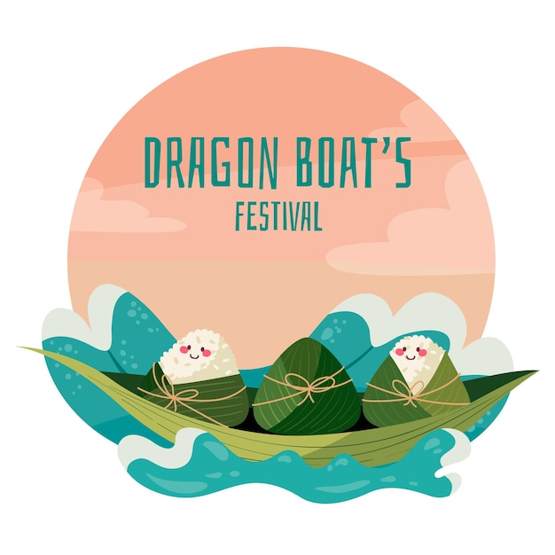 Free Vector hand drawn dragon boat's zongzi background