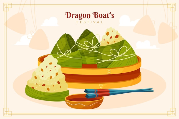 Hand drawn dragon boat's zongzi background