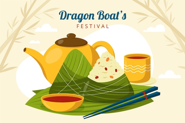 Free vector hand drawn dragon boat's zongzi background