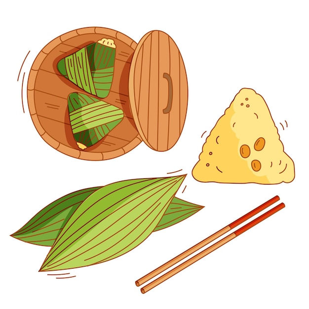 Free Vector hand drawn dragon boat's zongzi collection