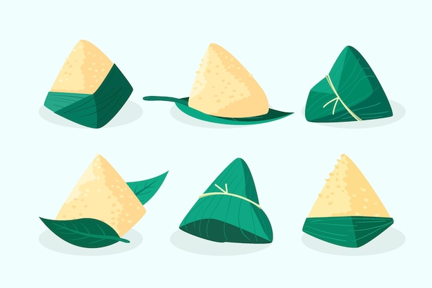 Free vector hand drawn dragon boat's zongzi collection