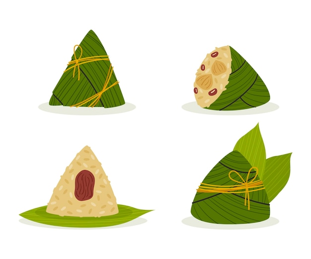 Free Vector hand drawn dragon boat's zongzi collection