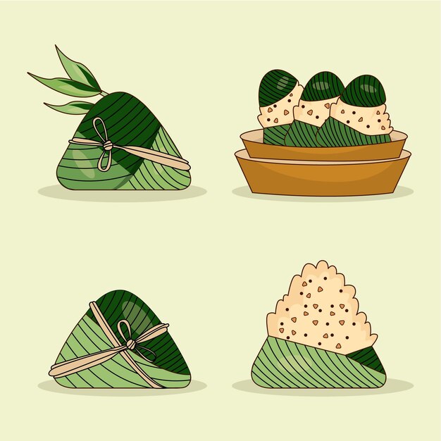 Hand drawn dragon boat's zongzi collection