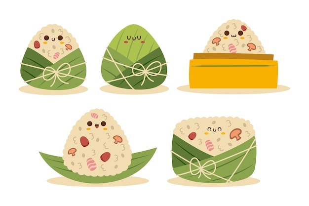 Free vector hand drawn dragon boat's zongzi collection