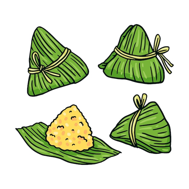 Hand drawn dragon boat's zongzi set