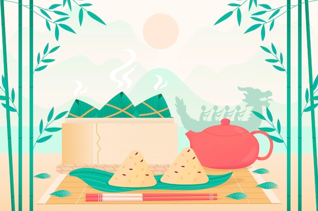 Free Vector hand drawn dragon boat zongzi background