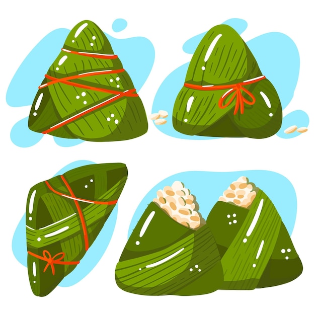 Free vector hand drawn dragon boat zongzi collection