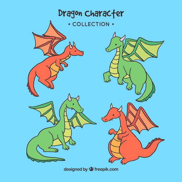 Free Vector hand drawn dragon character collection