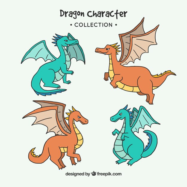 Hand drawn dragon character collection