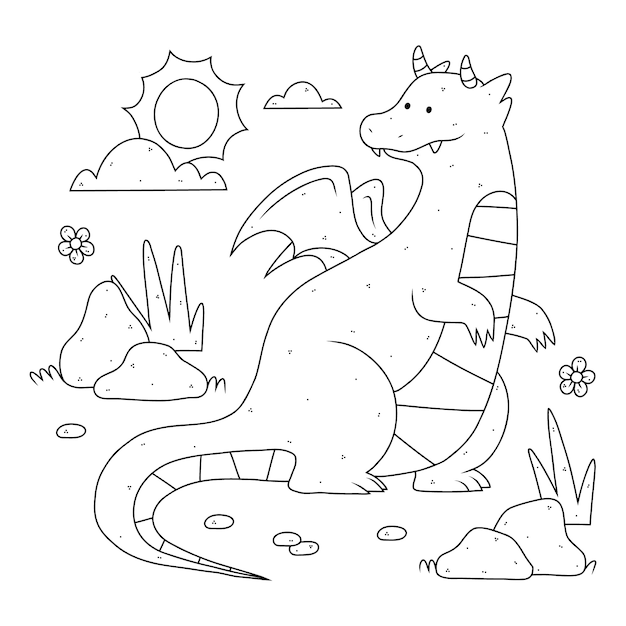 Hand drawn dragon outline illustration