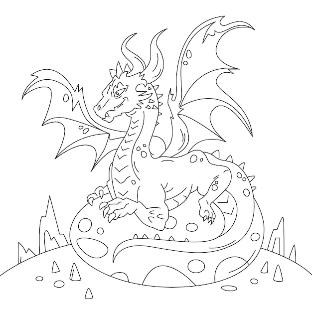 Hand drawn dragon outline illustration