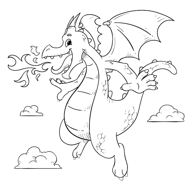 Hand drawn dragon outline illustration