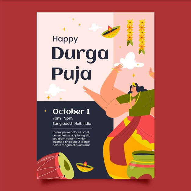 Hand drawn durga puja vertical poster template