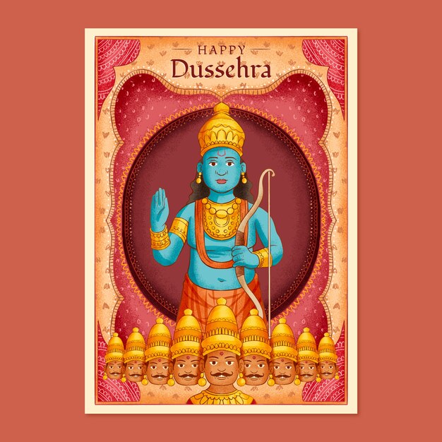 Hand drawn dussehra vertical poster template