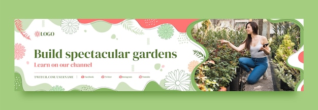 Free vector hand drawn dynamic gardening twitch banner