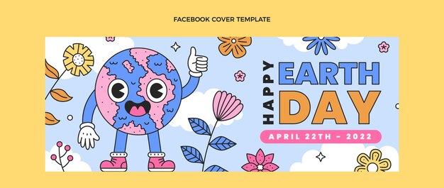 Hand drawn earth day social media cover template