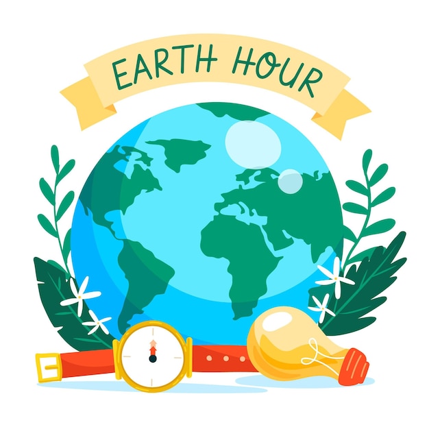 Free Vector hand-drawn earth hour illustration with planet