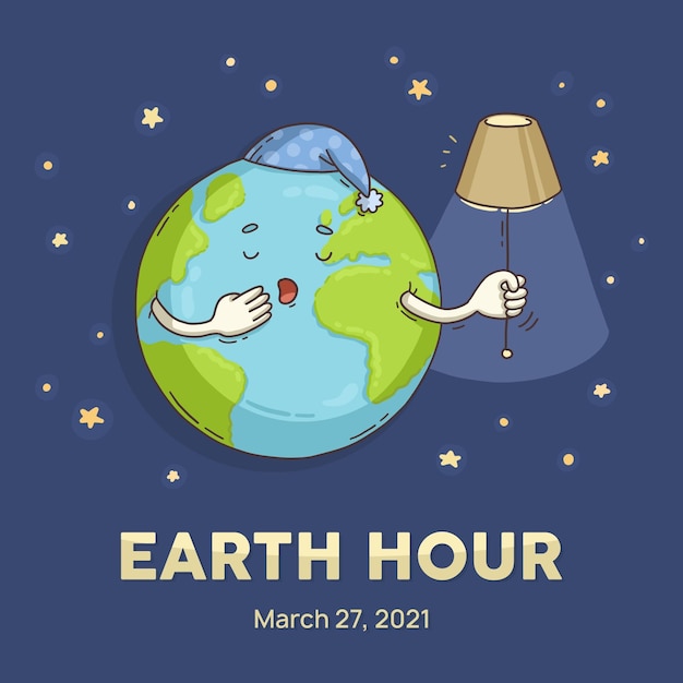 Free Vector hand drawn earth hour sleepy planet