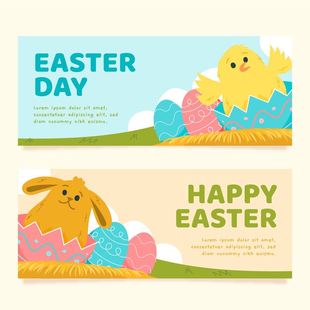 Hand drawn easter banners collection