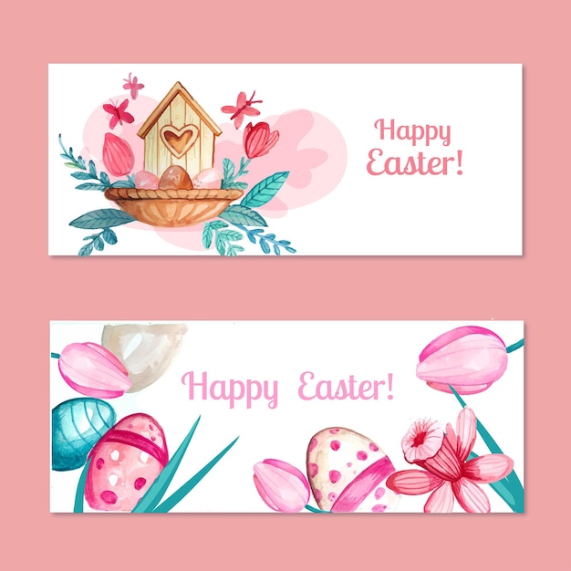 Hand drawn easter banners set