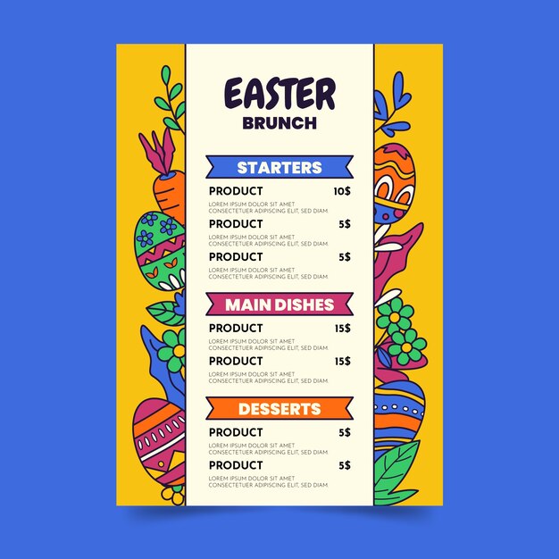 Hand drawn easter brunch menu template