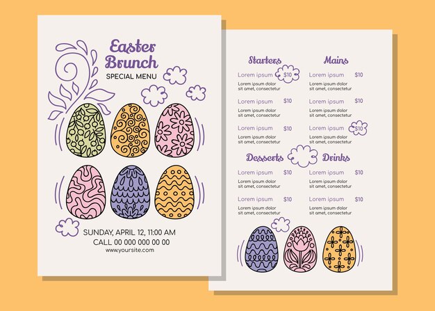 Hand drawn easter brunch menu template