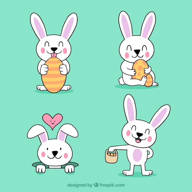 Hand drawn easter bunnies collection