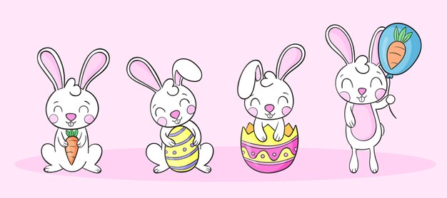 Hand drawn easter bunnies collection