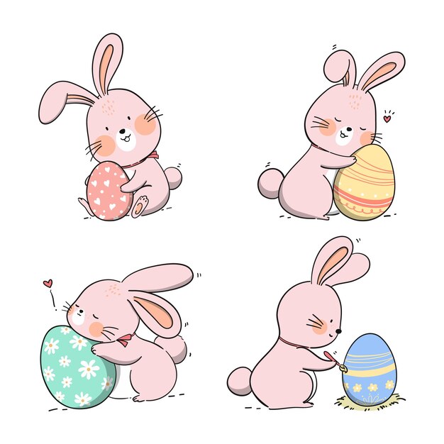 Hand drawn easter bunnies collection