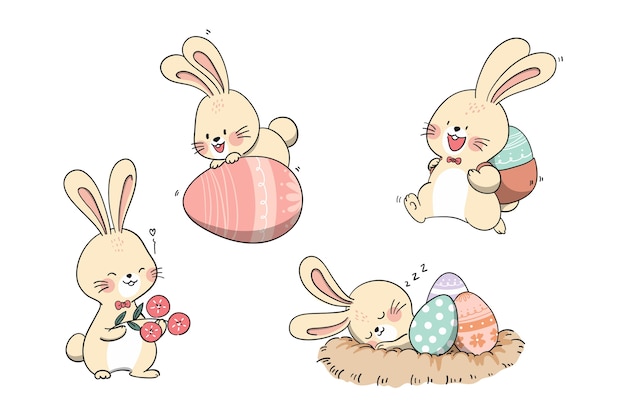 Hand drawn easter bunnies collection