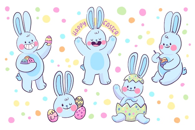 Hand drawn easter bunnies collection